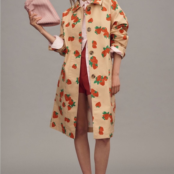 Maeve Jackets & Blazers - Maeve Strawberry Print Trench Coat